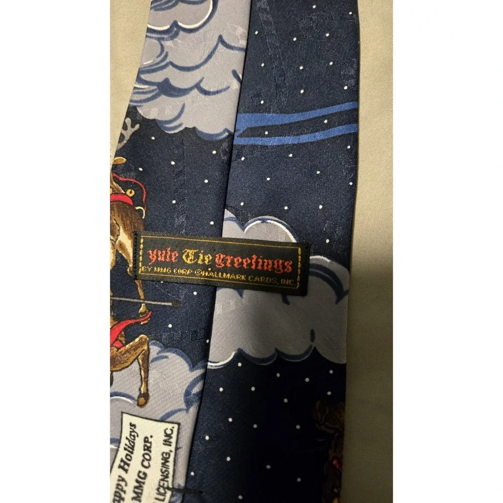 Hallmark Yule Tie Greetings Christmas Santa Sleigh Reindeer Holiday Necktie
